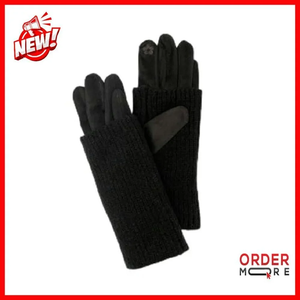 Faux Suede Gloves with Removable Knit Wrist Warmers